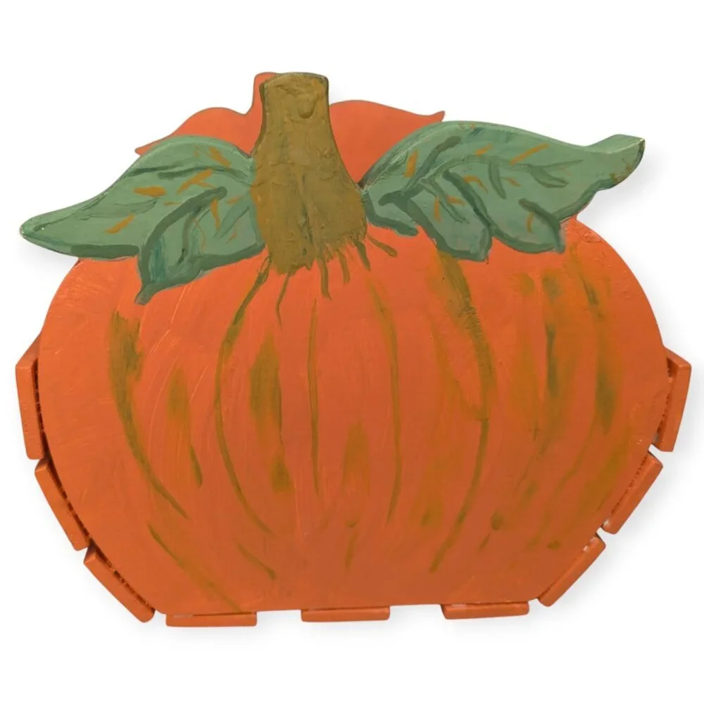 Festive Painted Pumpkin Shaped Wooden Crate/Box Decor